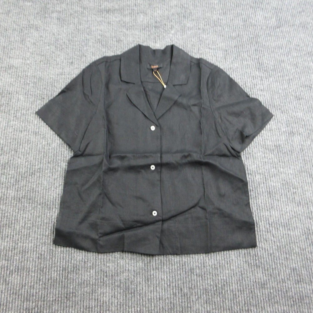 Quince Shirt Womens S Black Linen Short Sleeve Collared Button-Up Basic NWT